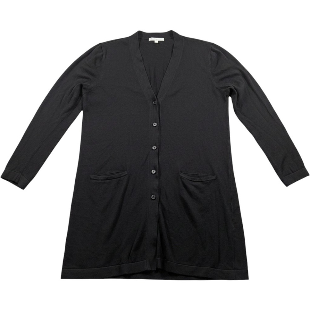 Long Cardigan Sweater Womens L Black Excellent Longline Button Front Pocket
